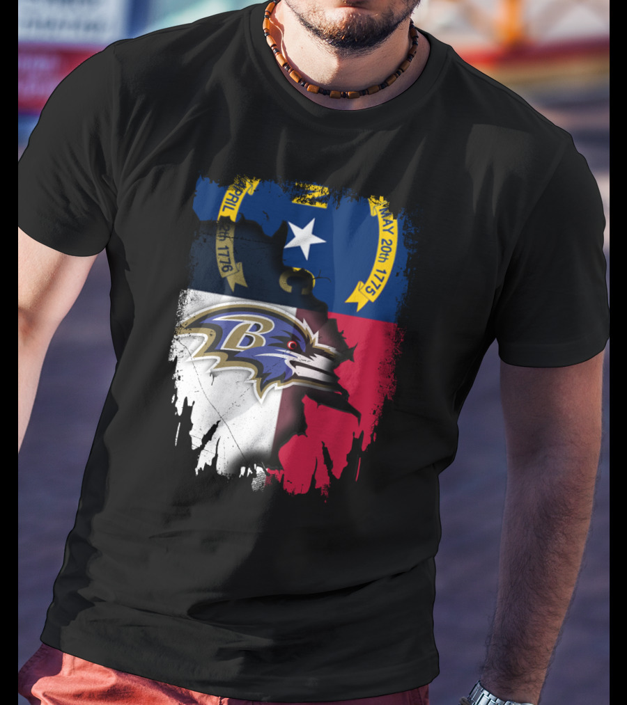 North Carolina State Flag Baltimore Ravens Football Team Fusion T-Shirt