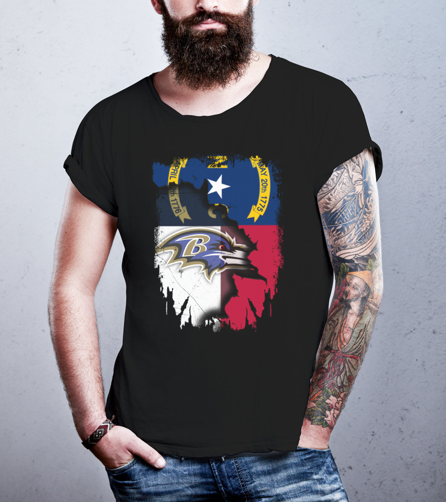 North Carolina State Flag Baltimore Ravens Football Team Fusion T-Shirt