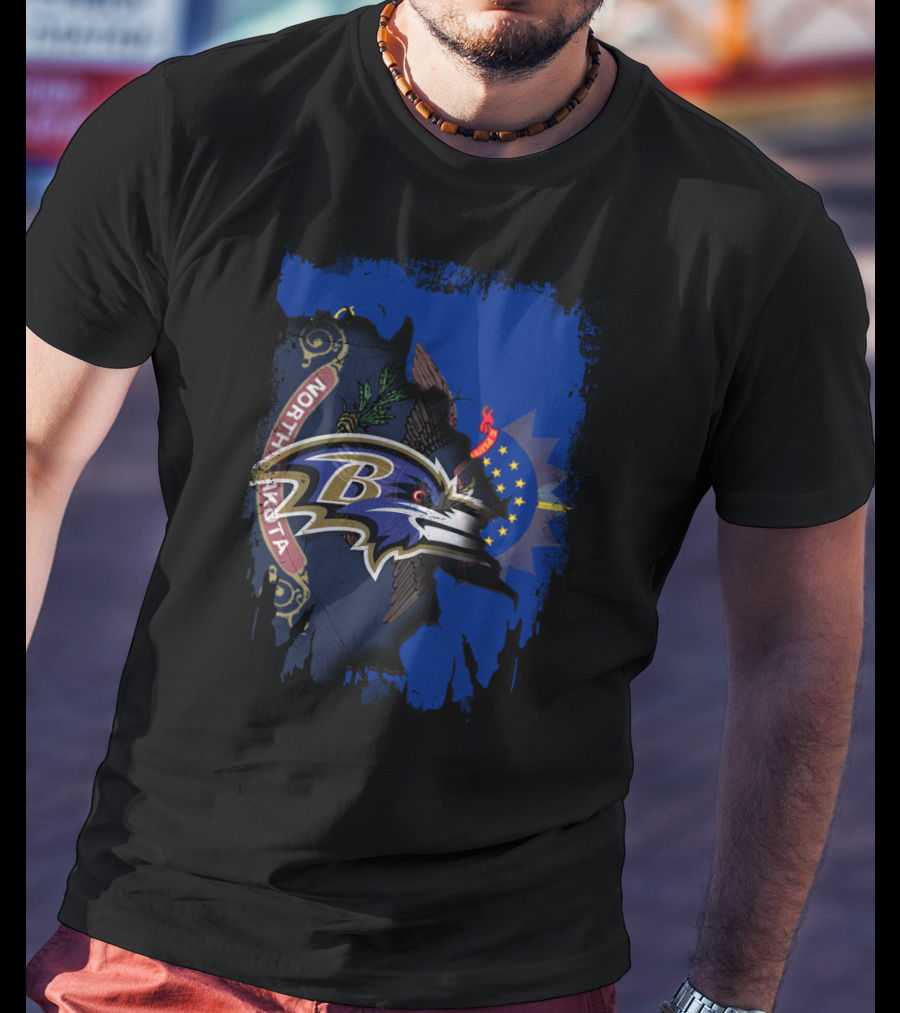 North Dakota State Emblem With Baltimore Ravens Logo Integration T-Shirt
