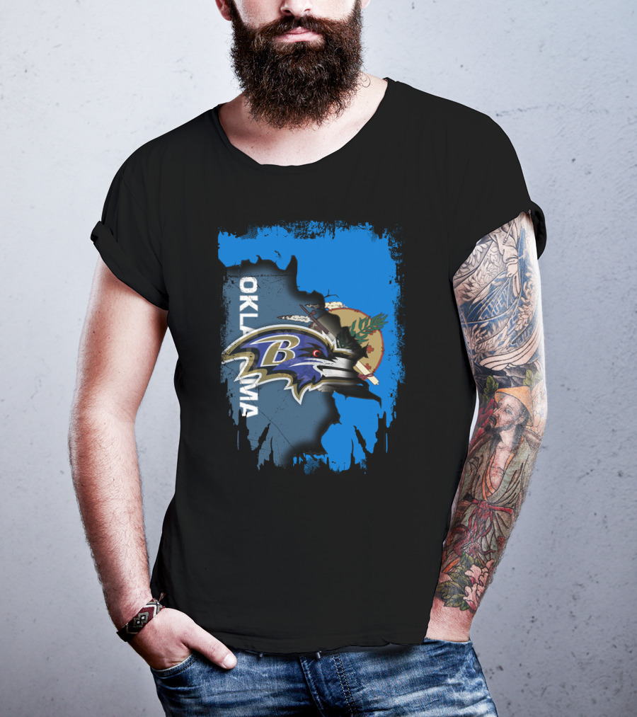 Oklahoma State Flag With Ravens Football Logo Integration T-Shirt