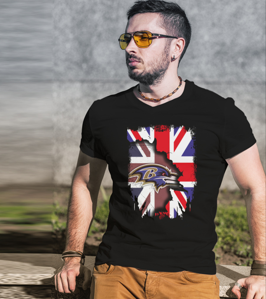 United Kingdom Union Jack With Ravens NFL Team T-Shirt