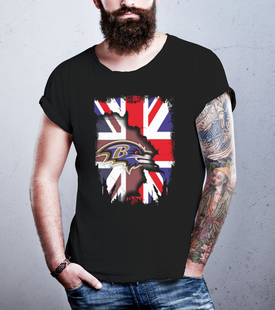 United Kingdom Union Jack With Ravens NFL Team T-Shirt