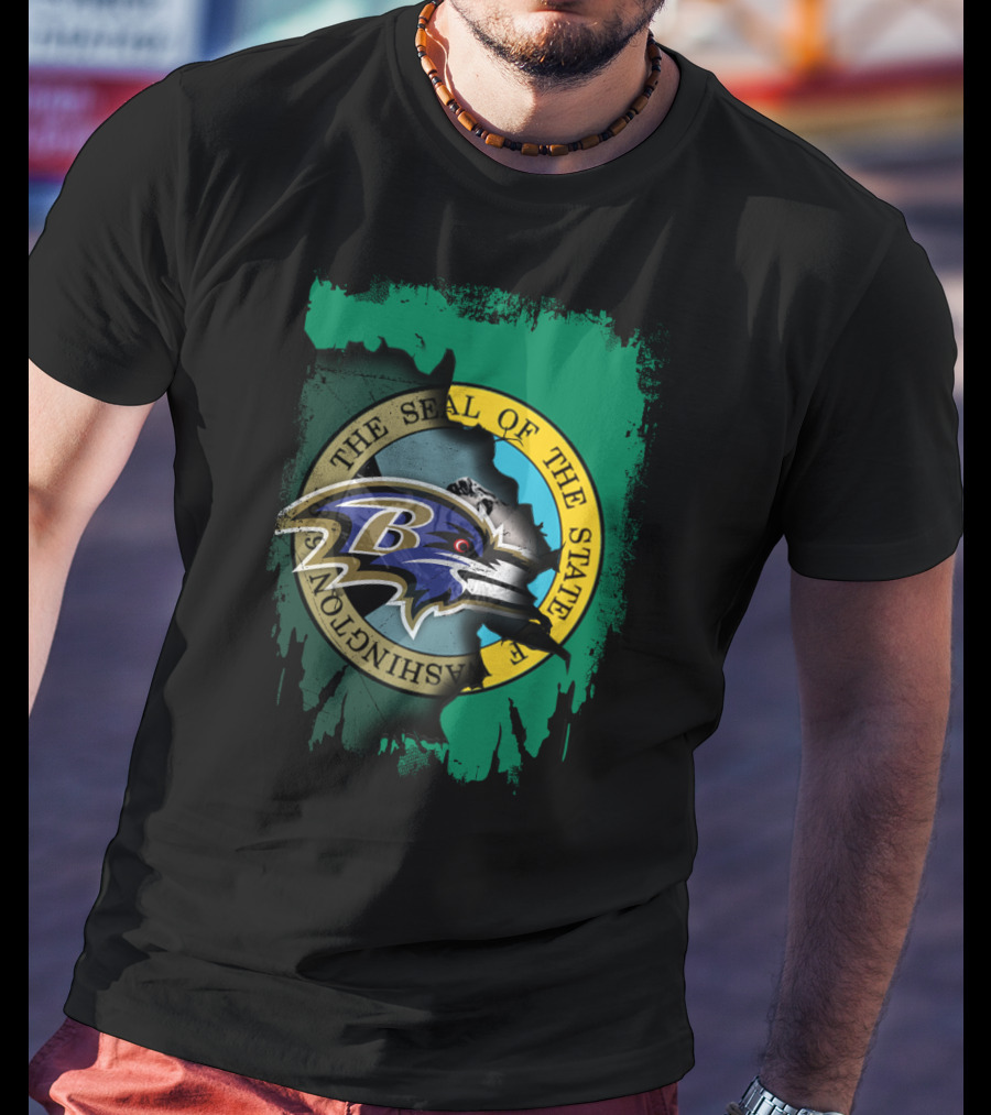 Washington State Seal With Baltimore Ravens Logo Overlap T-Shirt