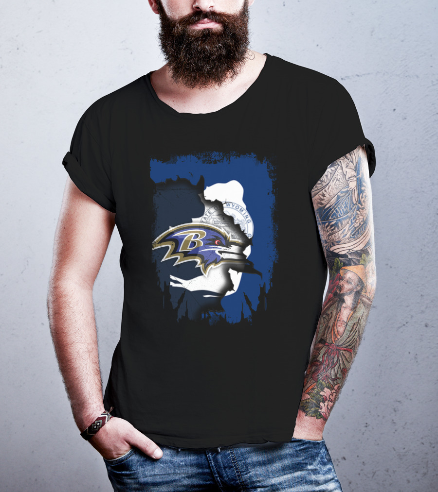 Wyoming State Seal With Baltimore Ravens Logo Integration T-Shirt
