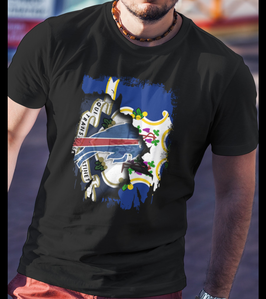 Connecticut Buffalo Bills Fusion With State Flag And Team T-Shirt