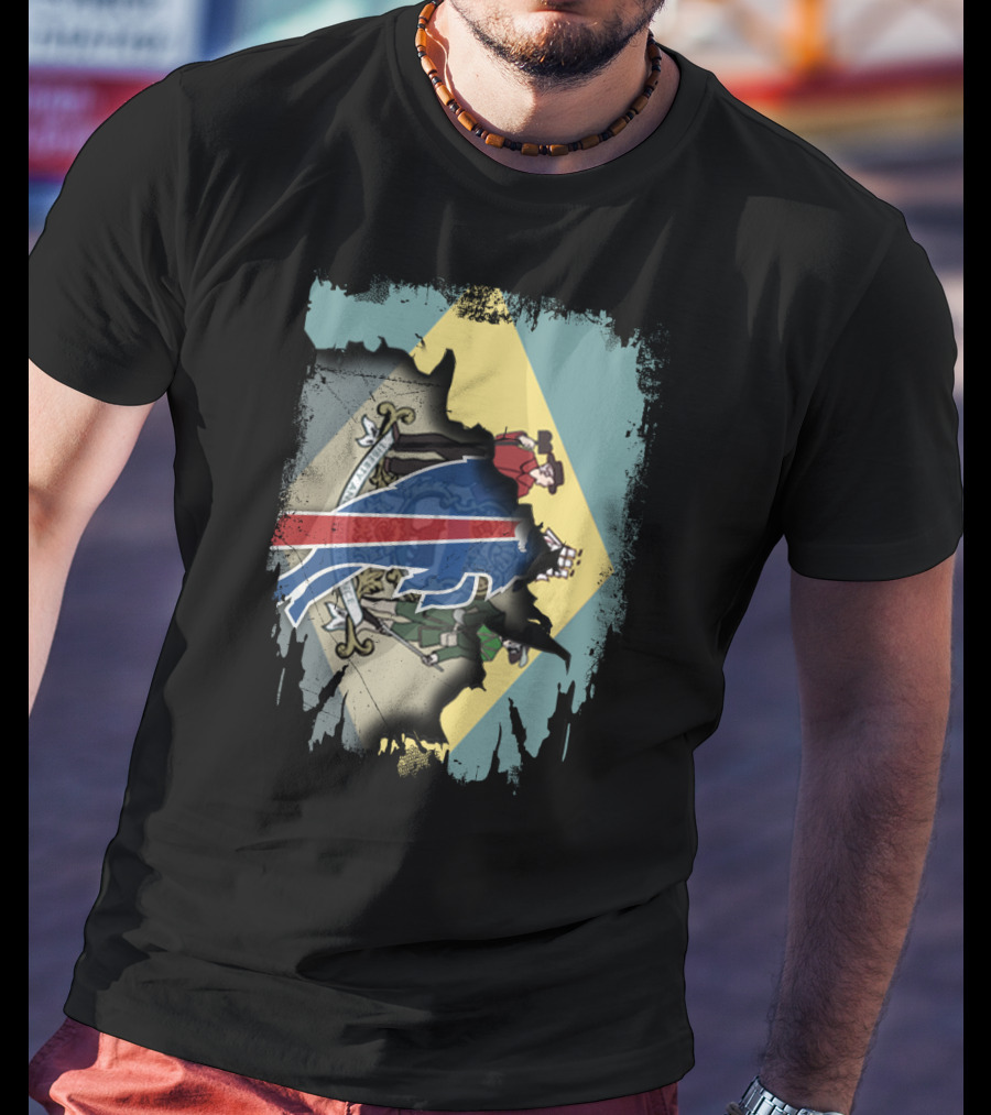 Together Delaware Flag Ripped To Reveal Bills Colors T-Shirt