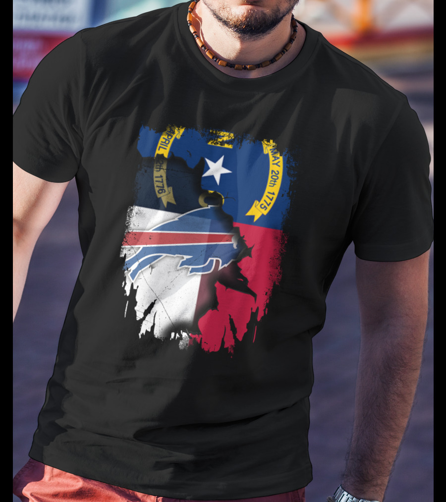 North Carolina State Flag Merging With Buffalo Bills Football Team Logo Elements T-Shirt