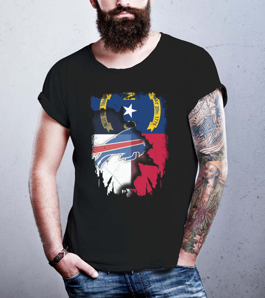 North Carolina State Flag Merging With Buffalo Bills Football Team Logo Elements T-Shirt