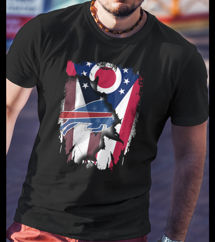 Ohio Flag And Buffalo Bills Logo Fusion T-Shirt