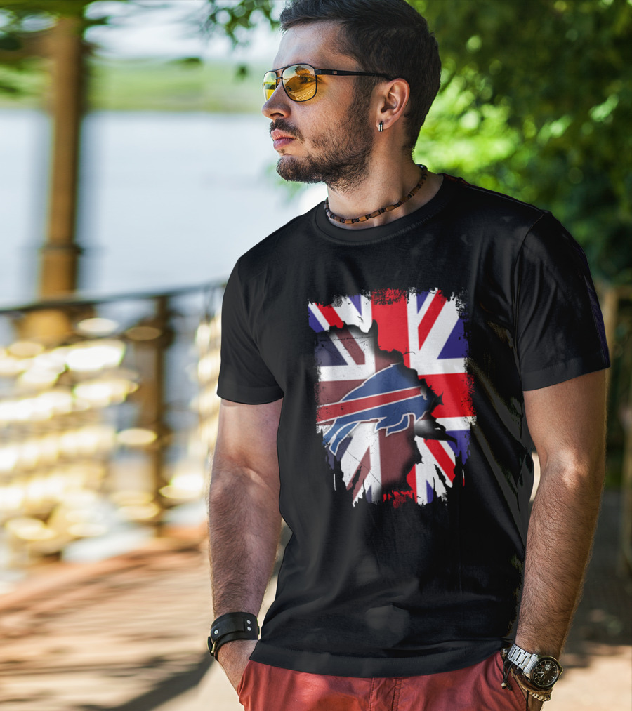 United Kingdom Flag Torn With Buffalo Bills T-Shirt