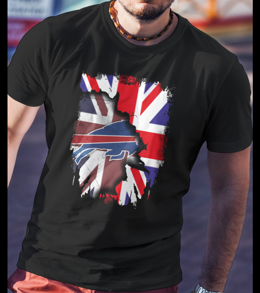 United Kingdom Flag Torn With Buffalo Bills T-Shirt
