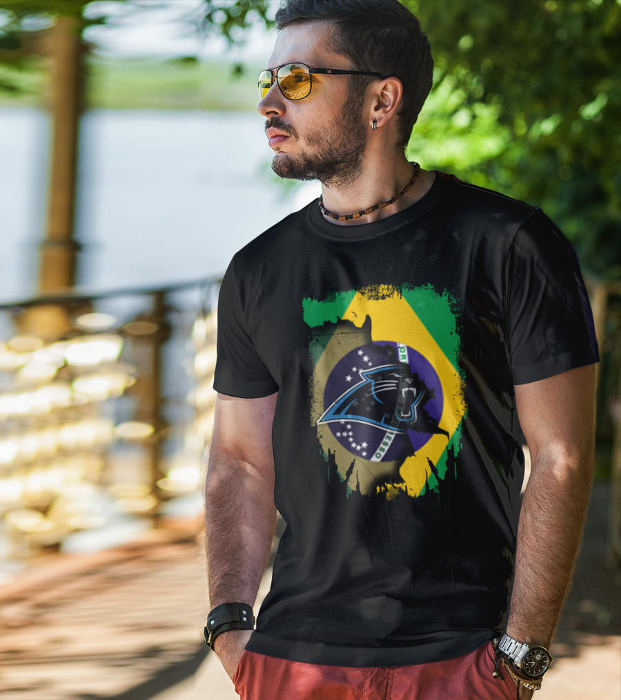 Together Brazil With Carolina Panthers Flag Fusion T-Shirt