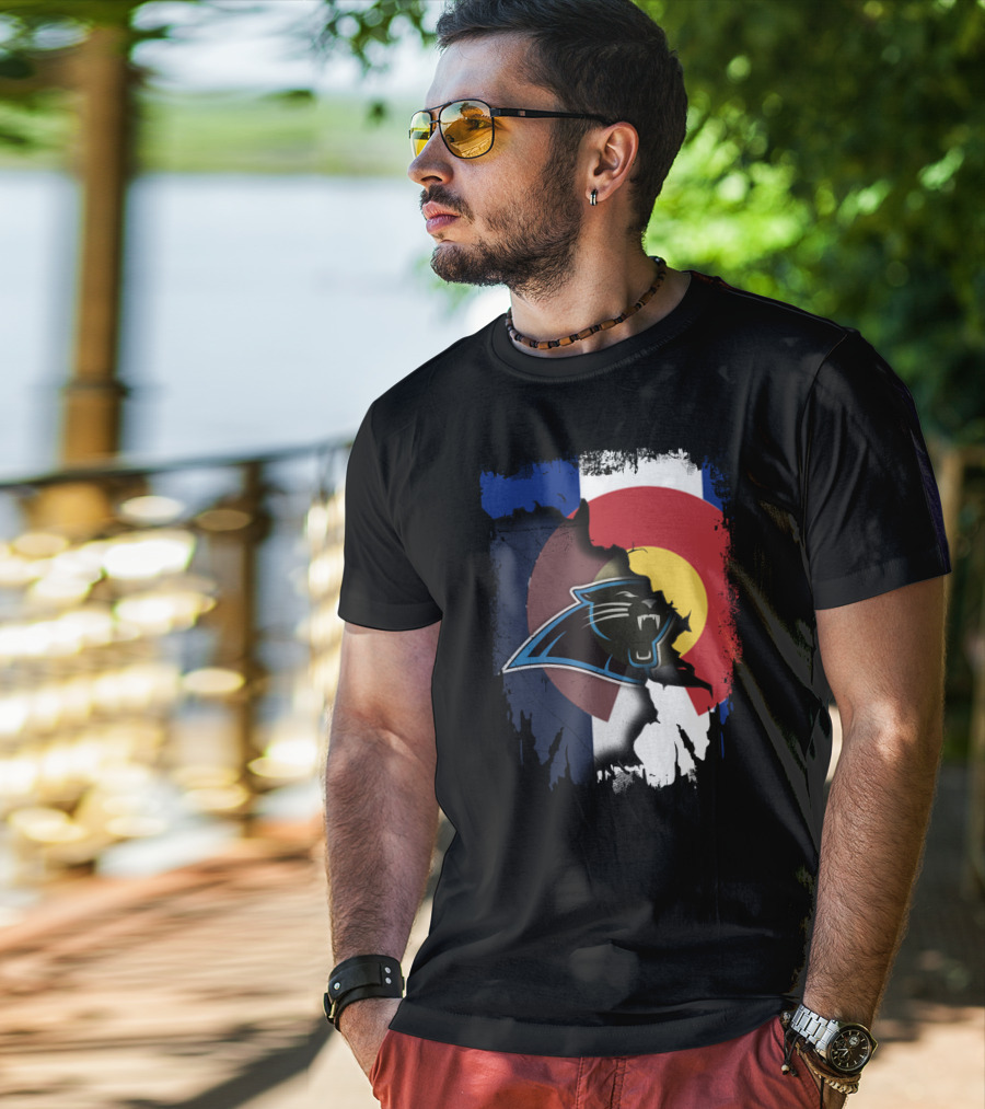 Colorado Flag With Panthers Logo Overlay T-Shirt