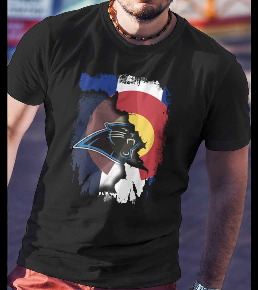 Colorado Flag With Panthers Logo Overlay T-Shirt