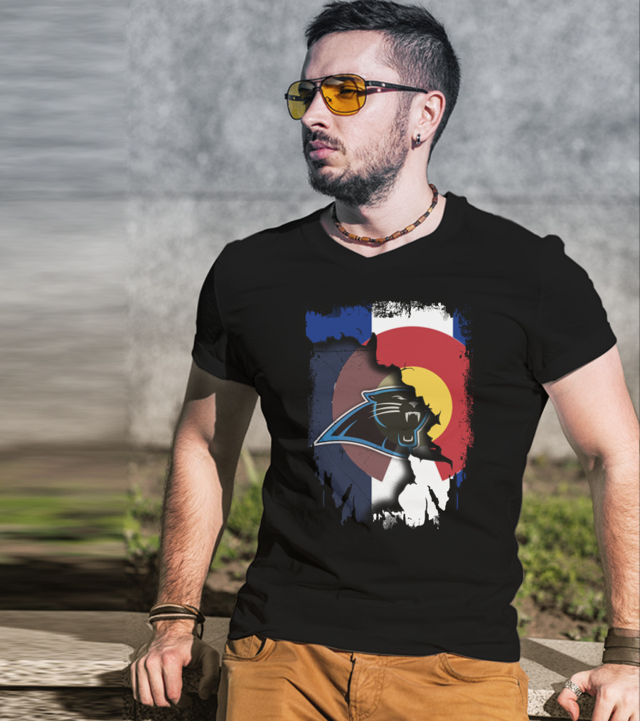 Colorado Flag With Panthers Logo Overlay T-Shirt