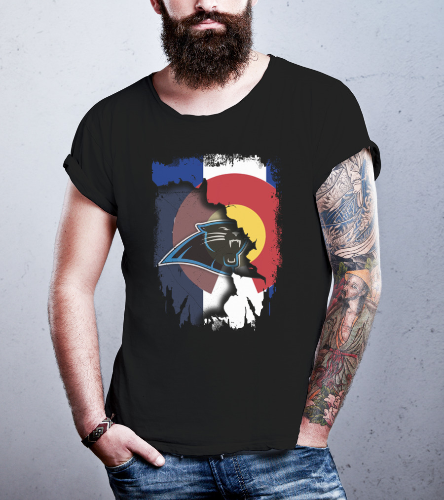 Colorado Flag With Panthers Logo Overlay T-Shirt
