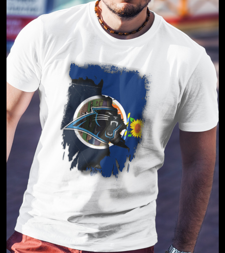 Kansas Sunflower With Carolina Panthers Logo Fusion T-Shirt