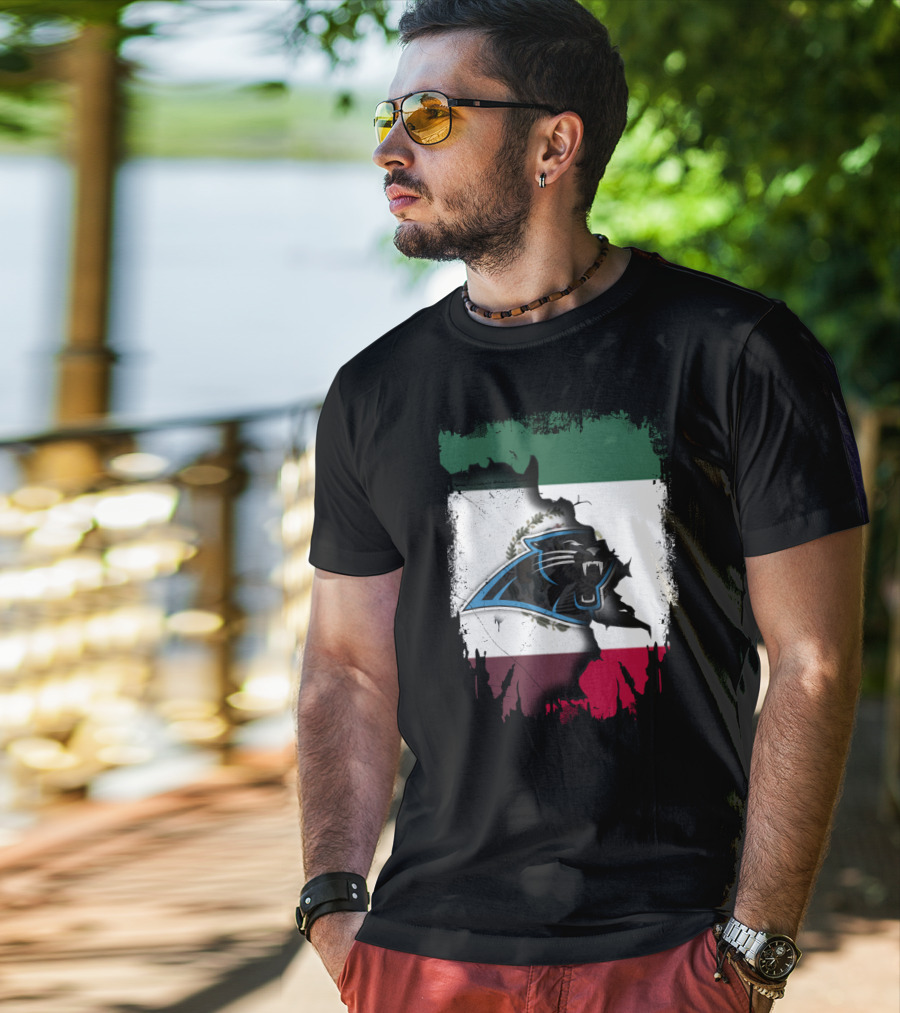 Together Mexico Carolina Panthers Flag Fusion T-Shirt