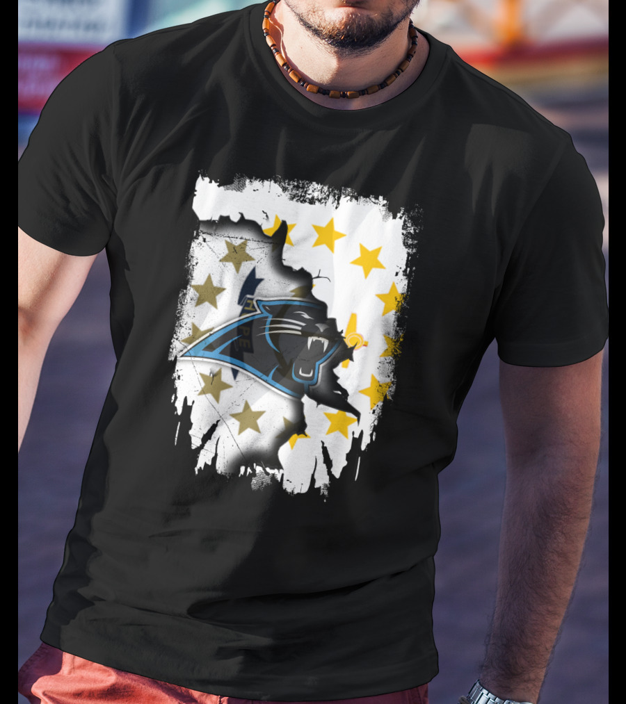 Rhode Island United With Carolina Panthers Logo And Stars T-Shirt