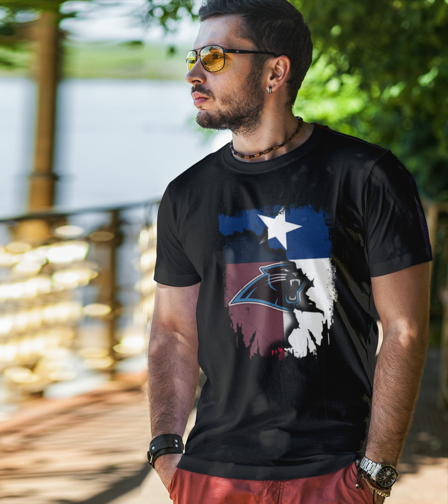 Texas Flag Combined With Carolina Panthers T-Shirt