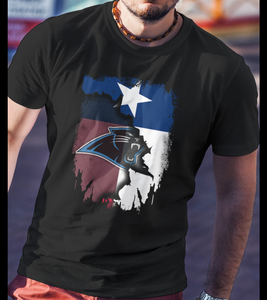 Texas Flag Combined With Carolina Panthers T-Shirt