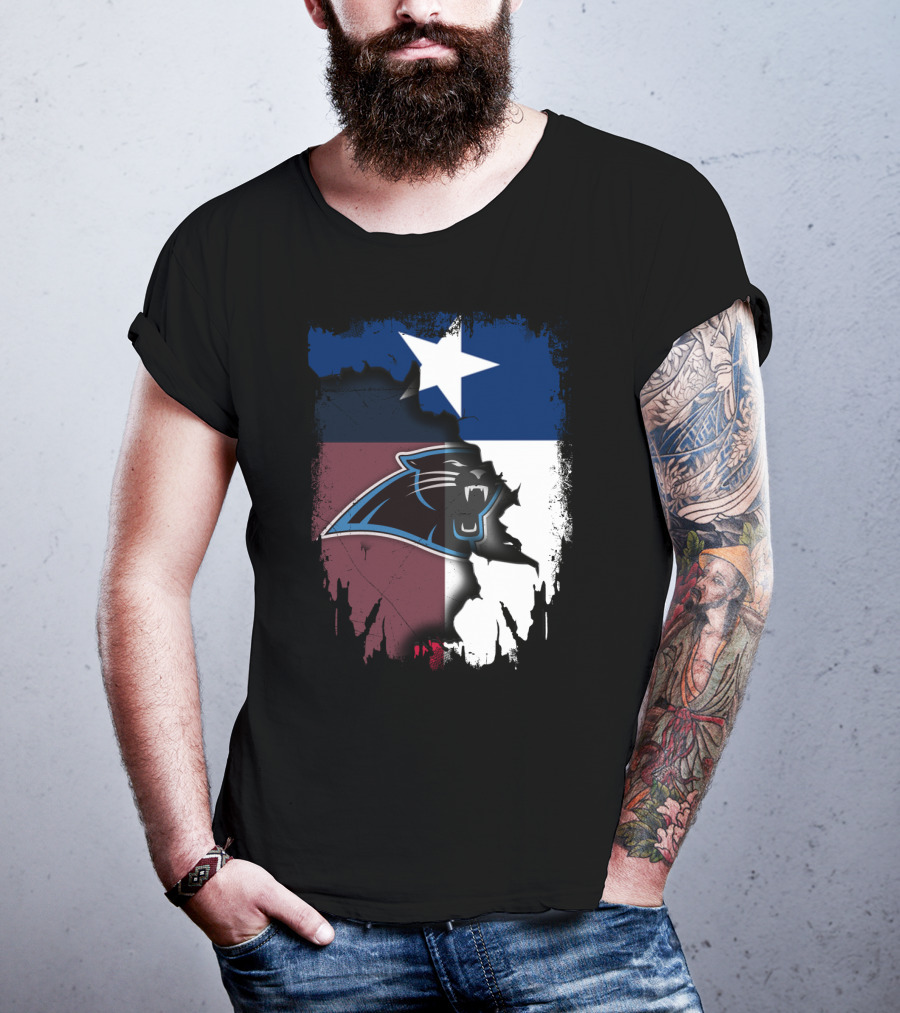 Texas Flag Combined With Carolina Panthers T-Shirt