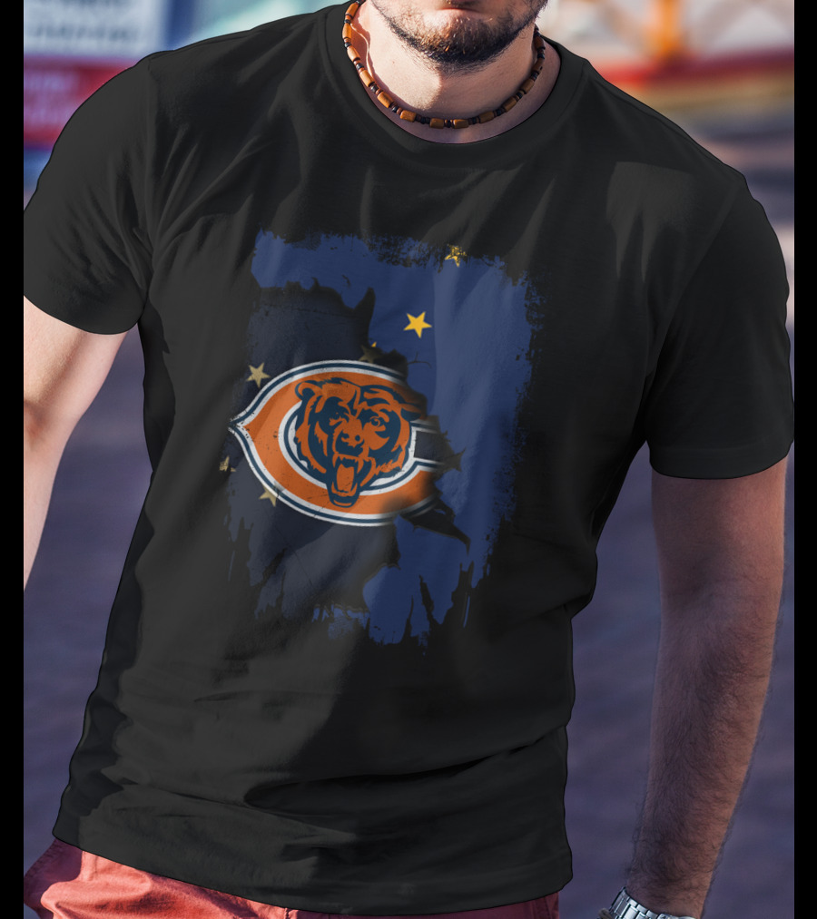 Alaska Map With Chicago Bears Logo And Stars T-Shirt