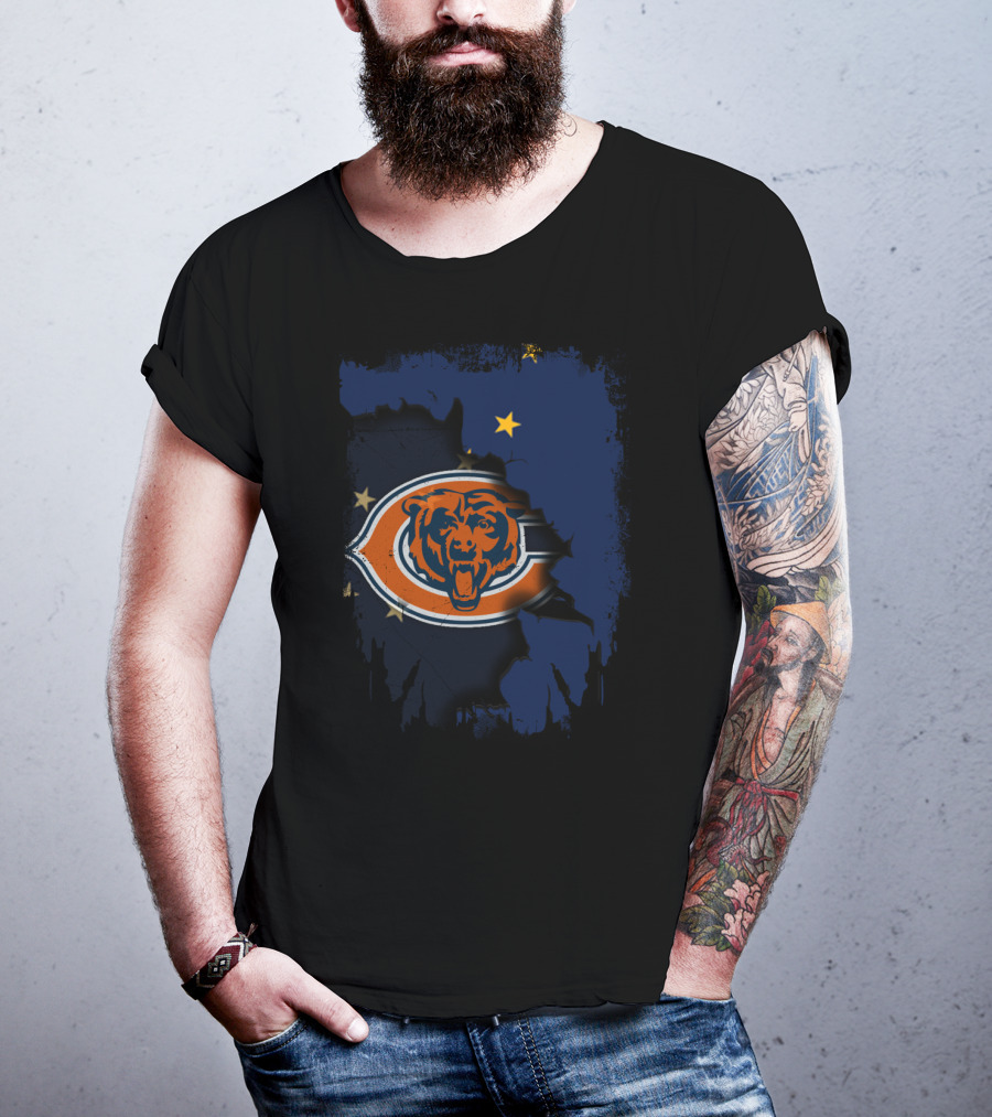 Alaska Map With Chicago Bears Logo And Stars T-Shirt