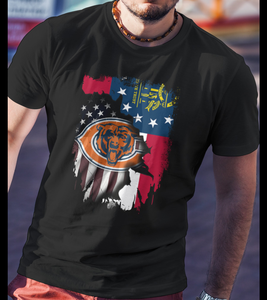 Bear Logo With Georgia And American Flags T-Shirt