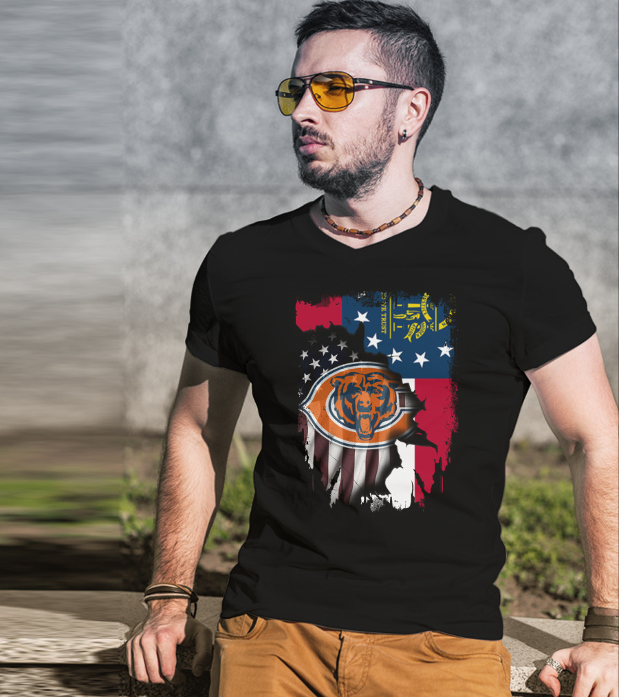 Bear Logo With Georgia And American Flags T-Shirt