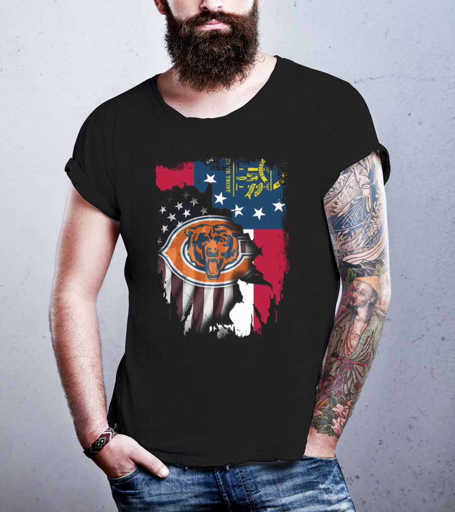 Bear Logo With Georgia And American Flags T-Shirt