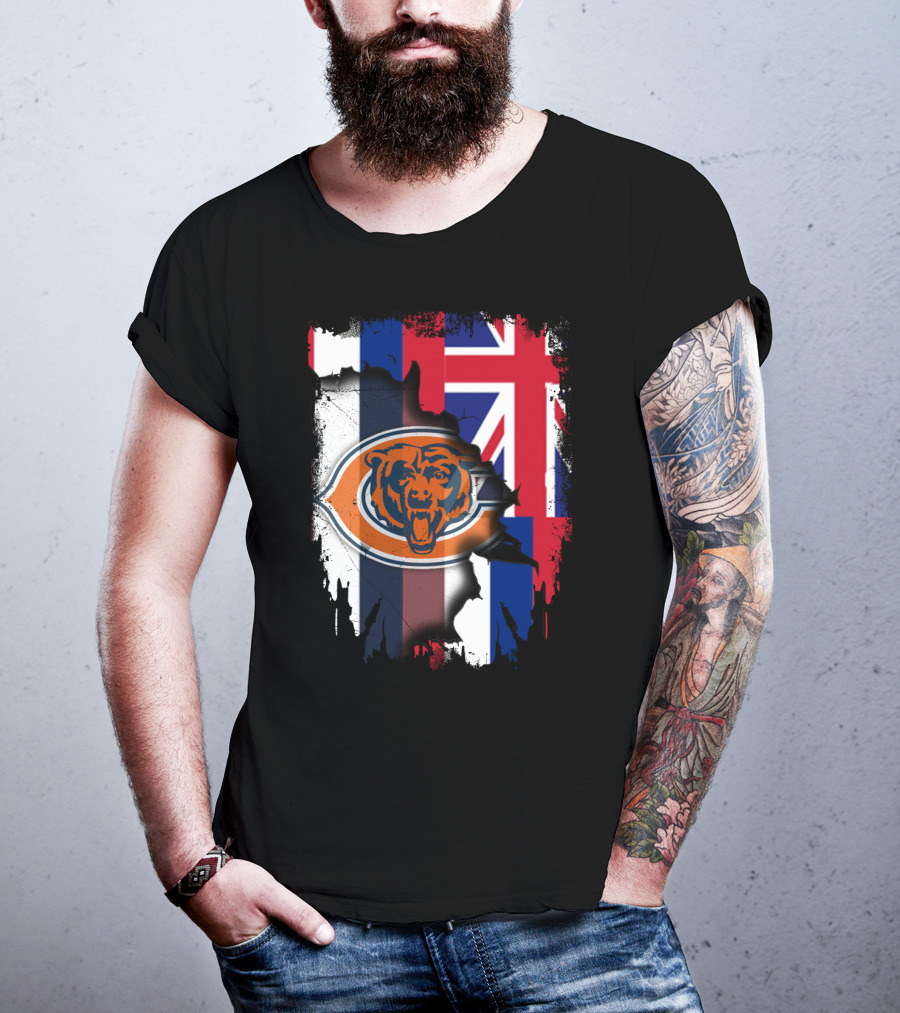 Chicago Bears Logo With Hawaiian Flag Background T-Shirt