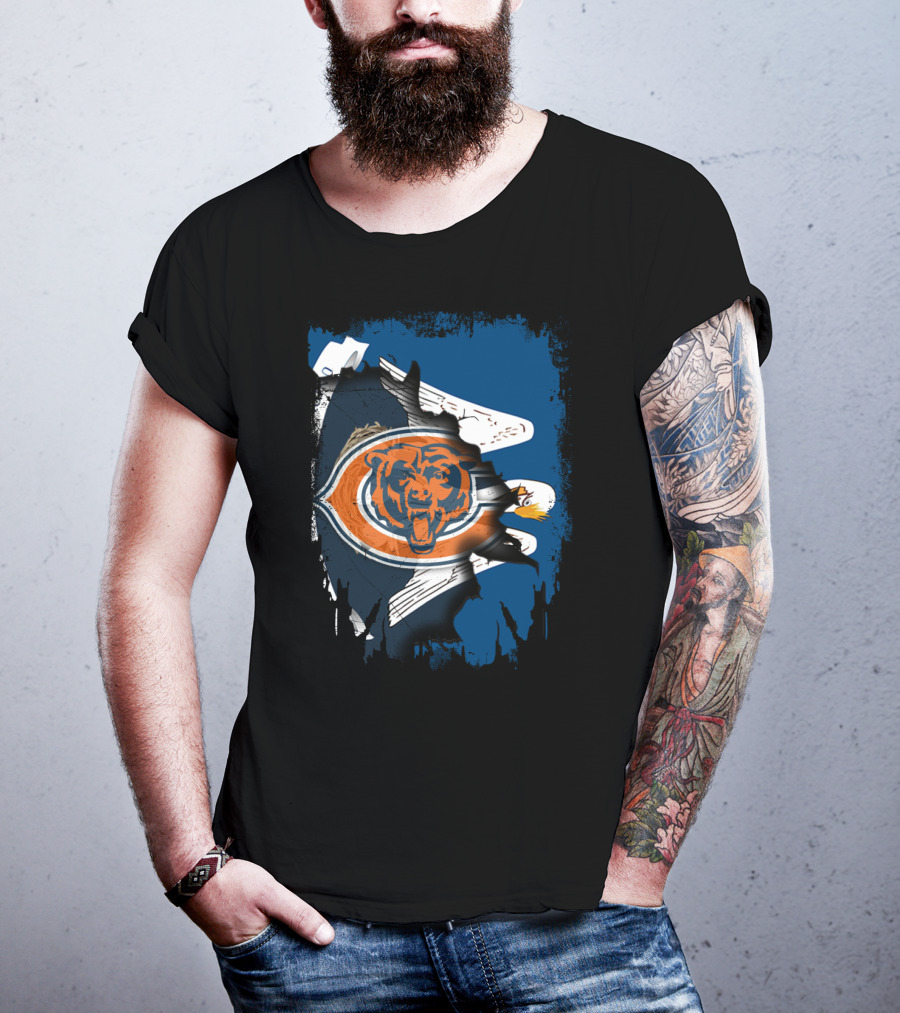 Bears Logo With Eagle Overlay On Torn Blue Background T-Shirt
