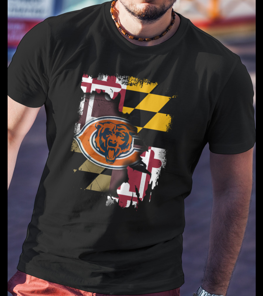 Maryland Flag With Chicago Bears Logo Integration T-Shirt
