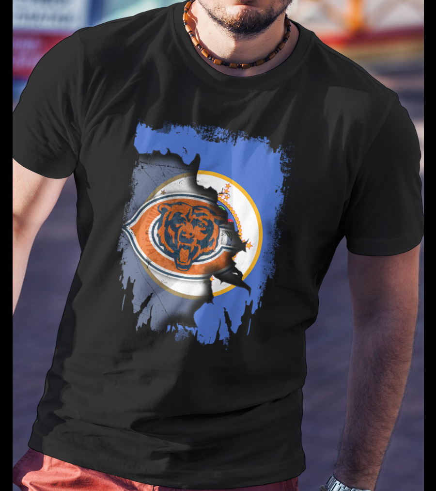 Minnesota Flag Torn To Reveal Chicago Bears T-Shirt