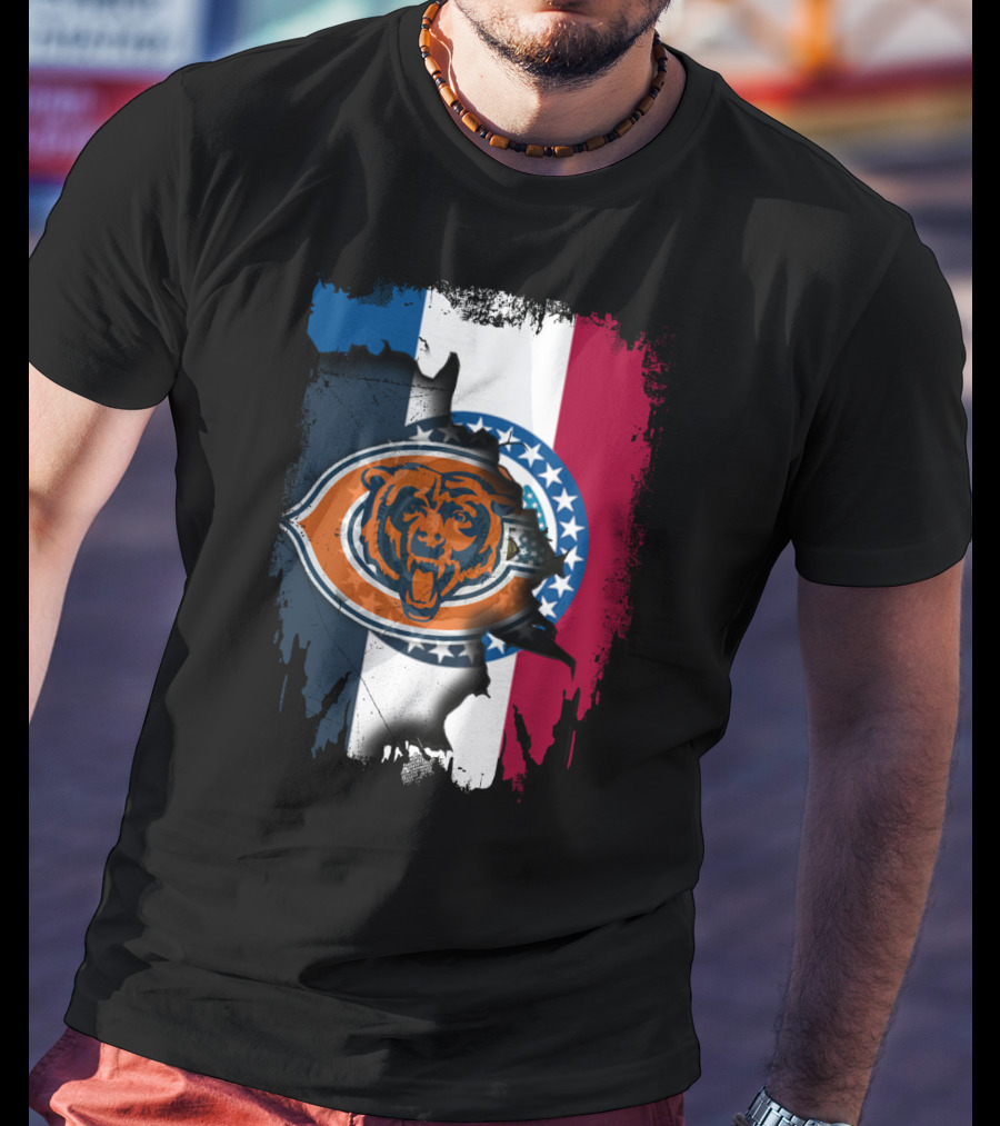 Chicago Bears Emblem Over Missouri Flag Colors T-Shirt