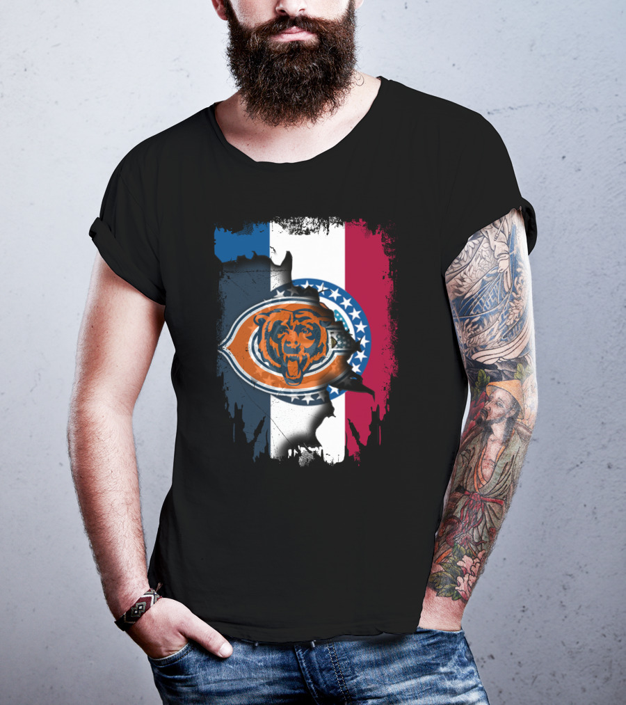 Chicago Bears Emblem Over Missouri Flag Colors T-Shirt