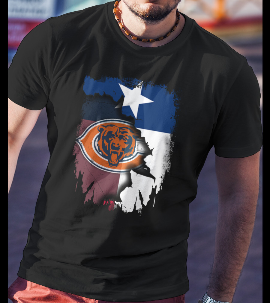 Texas Flag And Chicago Bears Logo Together T-Shirt