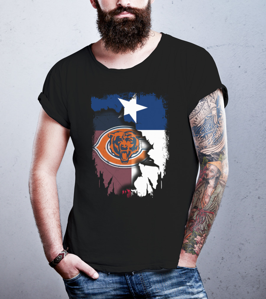 Texas Flag And Chicago Bears Logo Together T-Shirt