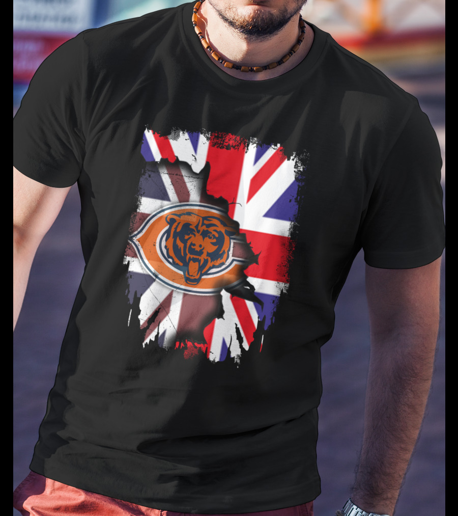 United Kingdom Flag With Chicago Bears Logo Overlap T-Shirt