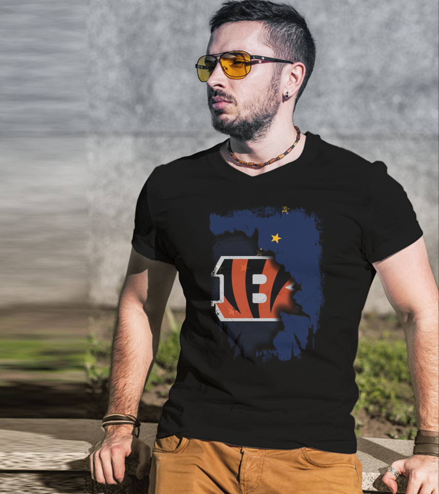 Alaska Map With Cincinnati Bengals Logo T-Shirt