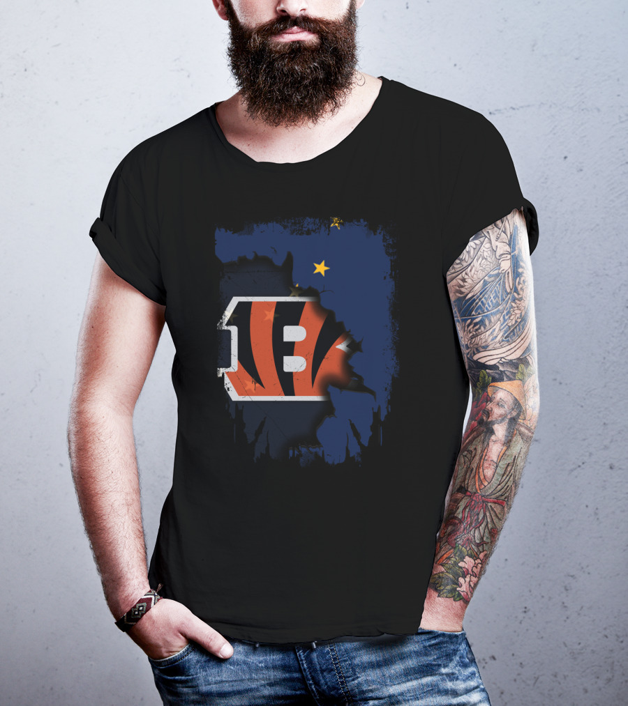 Alaska Map With Cincinnati Bengals Logo T-Shirt