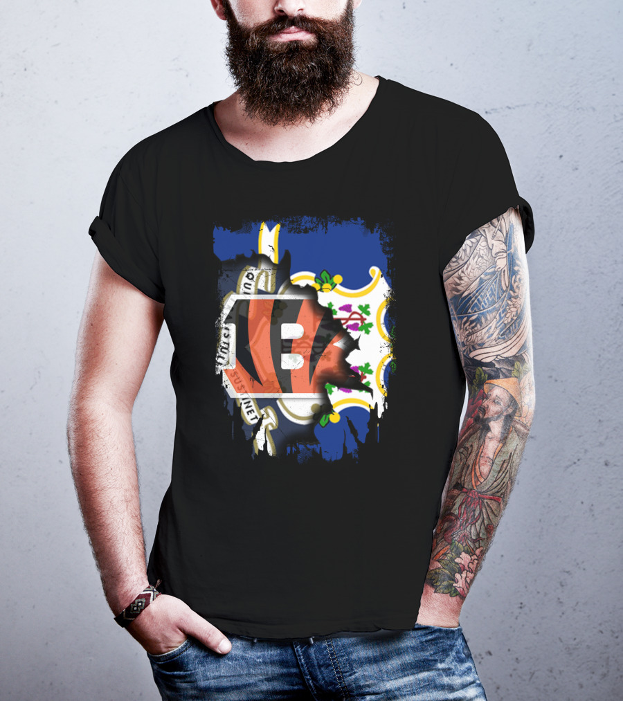Connecticut Love For Bengals Football Fusion T-Shirt
