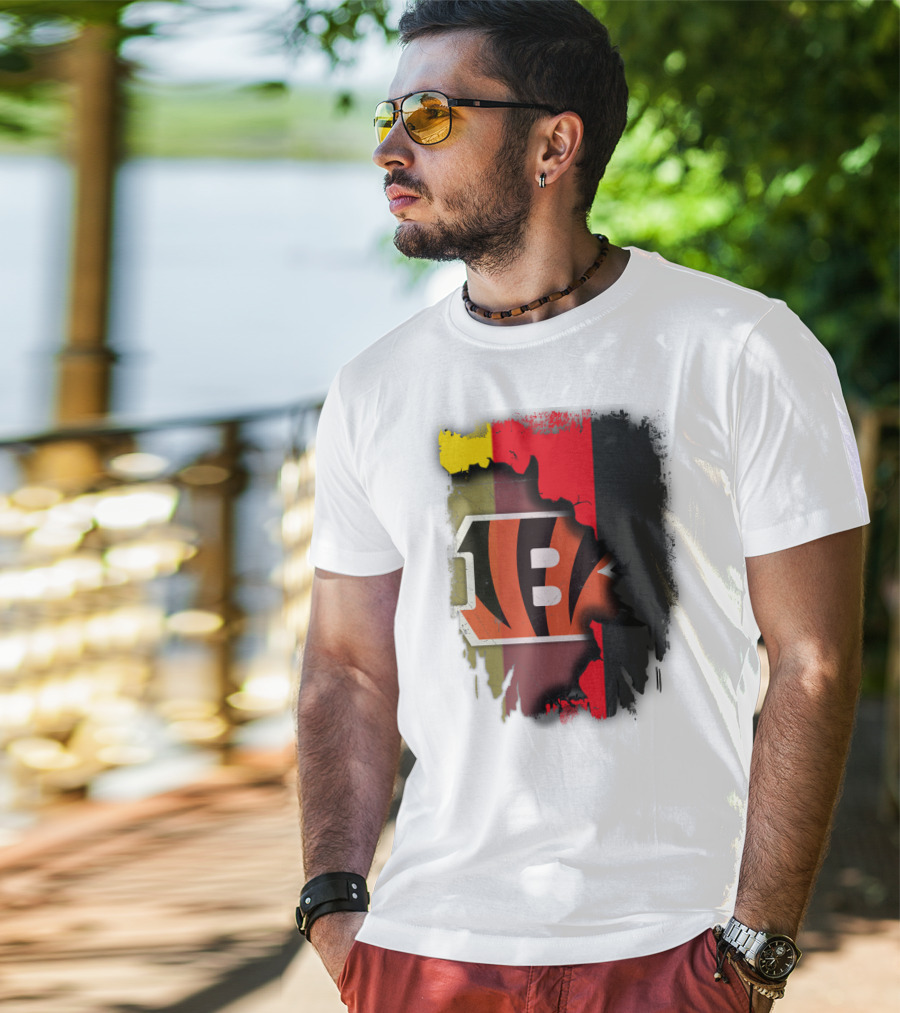 Germany Flag With Cincinnati Bengals Logo Fusion T-Shirt