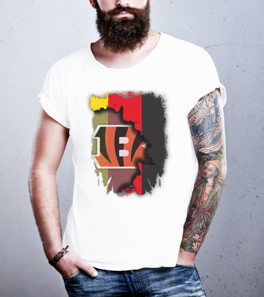 Germany Flag With Cincinnati Bengals Logo Fusion T-Shirt