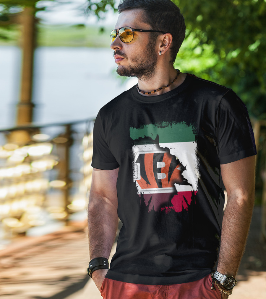 Bengals Logo Over Mexican Flag Together T-Shirt