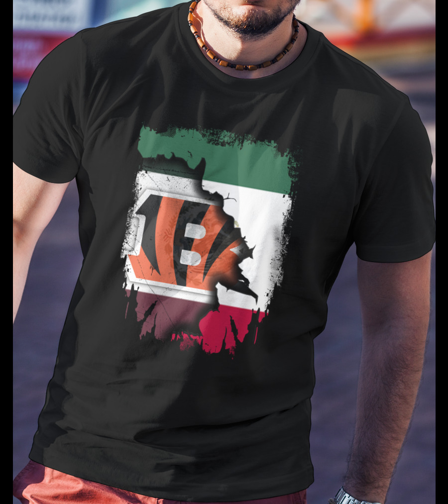 Bengals Logo Over Mexican Flag Together T-Shirt