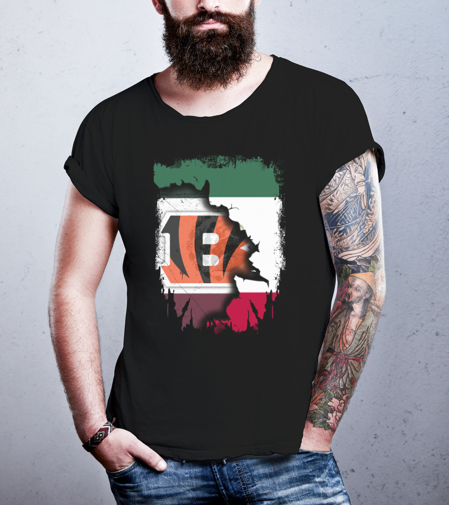 Bengals Logo Over Mexican Flag Together T-Shirt