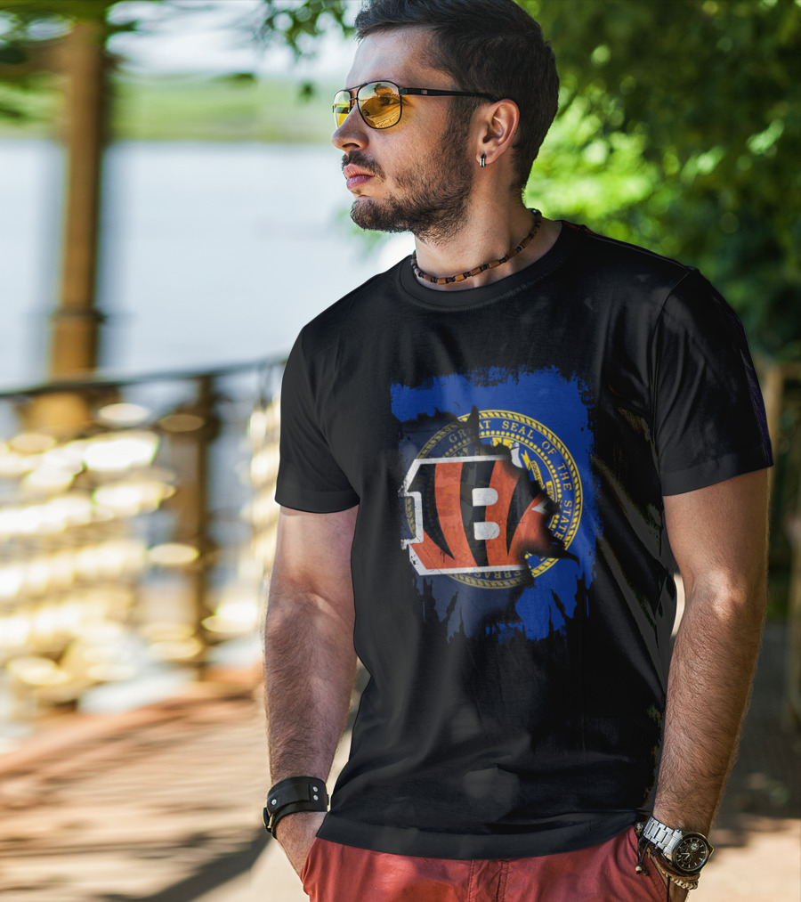 Nebraska State Seal With Cincinnati Bengals Logo Fusion T-Shirt
