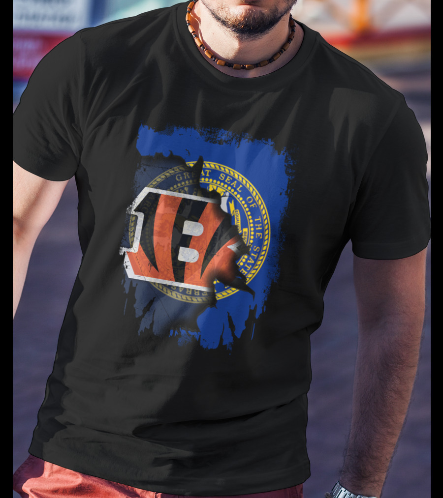 Nebraska State Seal With Cincinnati Bengals Logo Fusion T-Shirt